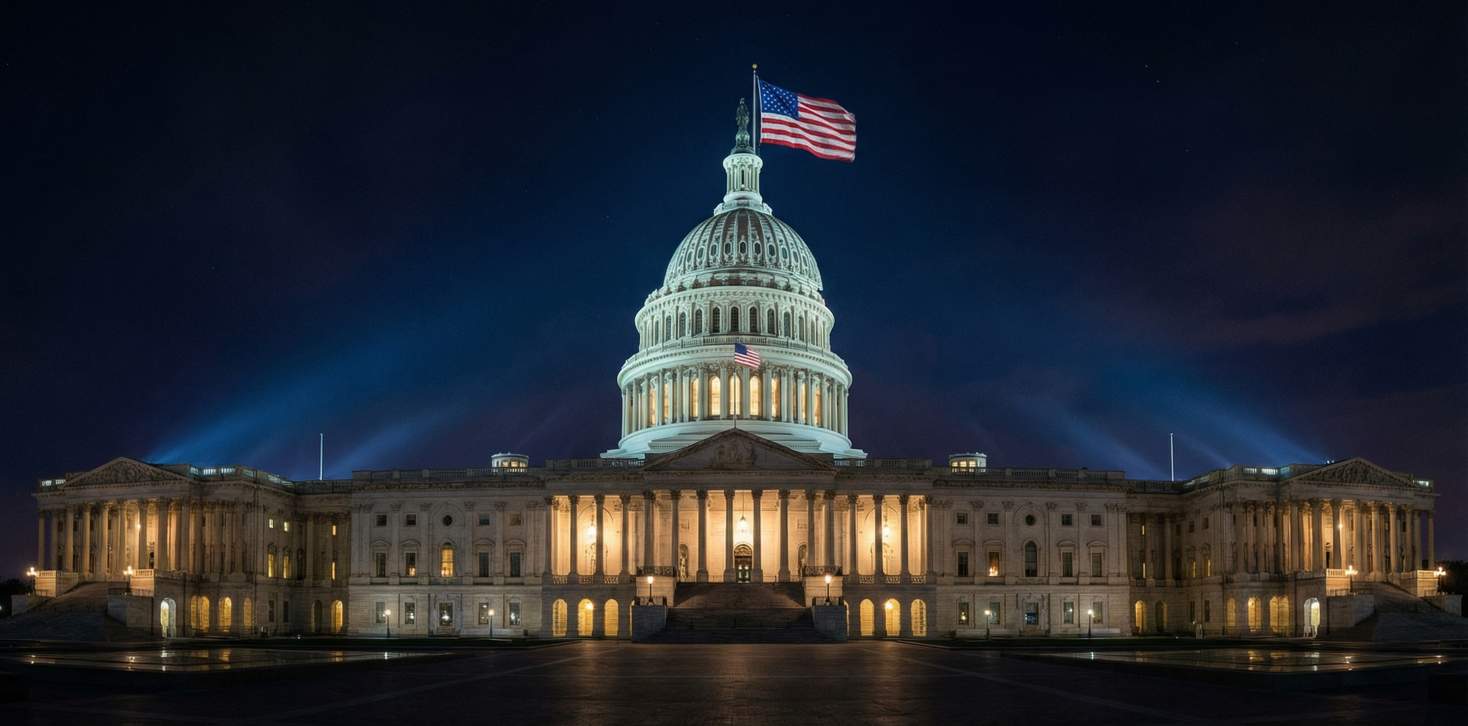US Capitol building at night